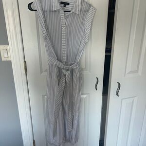 Banana Republic White and Gray Striped Midi Dress
